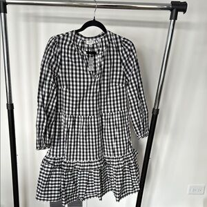 NWT jcrew  Black and White Gingham Checkered long sleeve Dress size XS